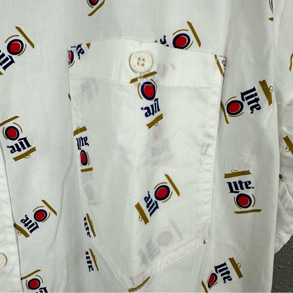 Miller Lite All Over Logo Print Shirt Men’s XXL White Button Up Short Sleeve - Picture 4 of 9
